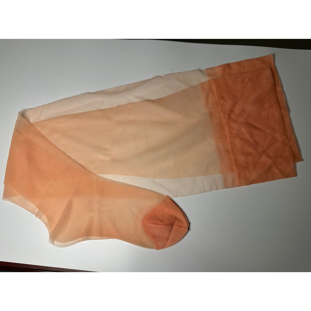 Vintage 60s Garter Stockings Peach Apricot Sheer Reinforced Toe Hosiery